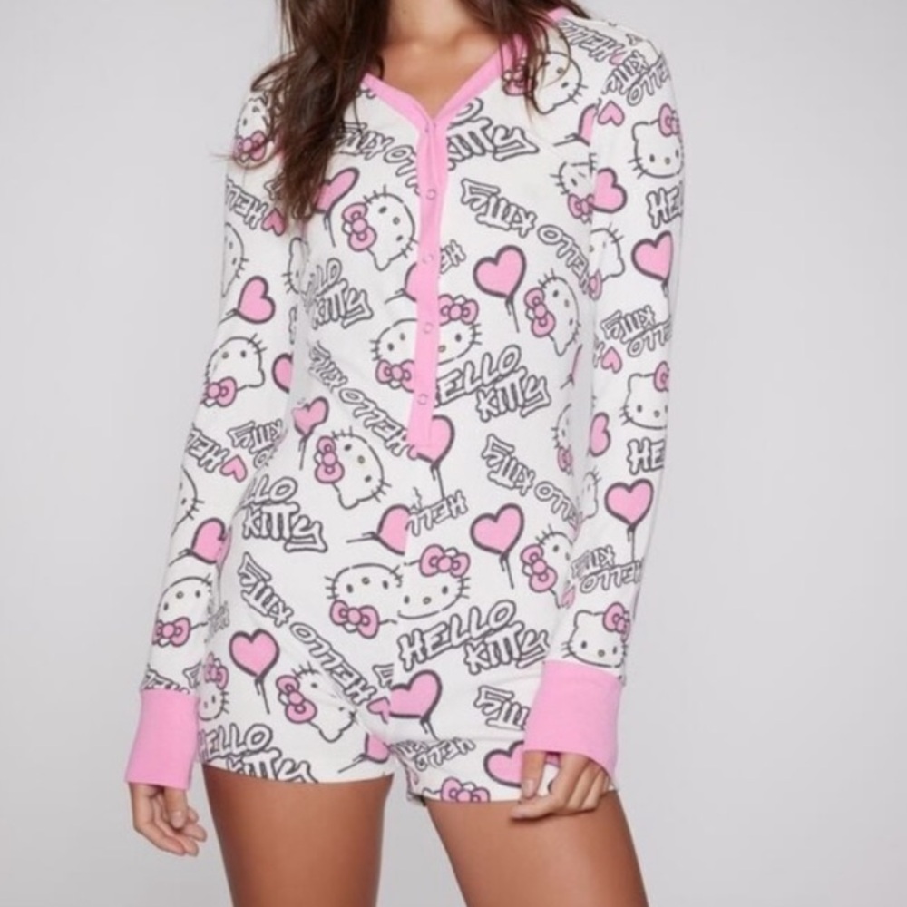 Forever 21 X Hello Kitty Pink and White Pajama Romper